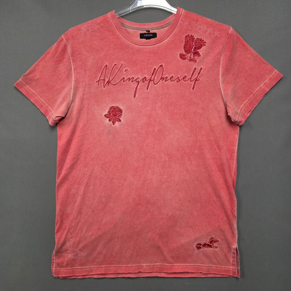 AKOO T-Shirt Men's A King of Oneself Graphic Embroidered Pink Large